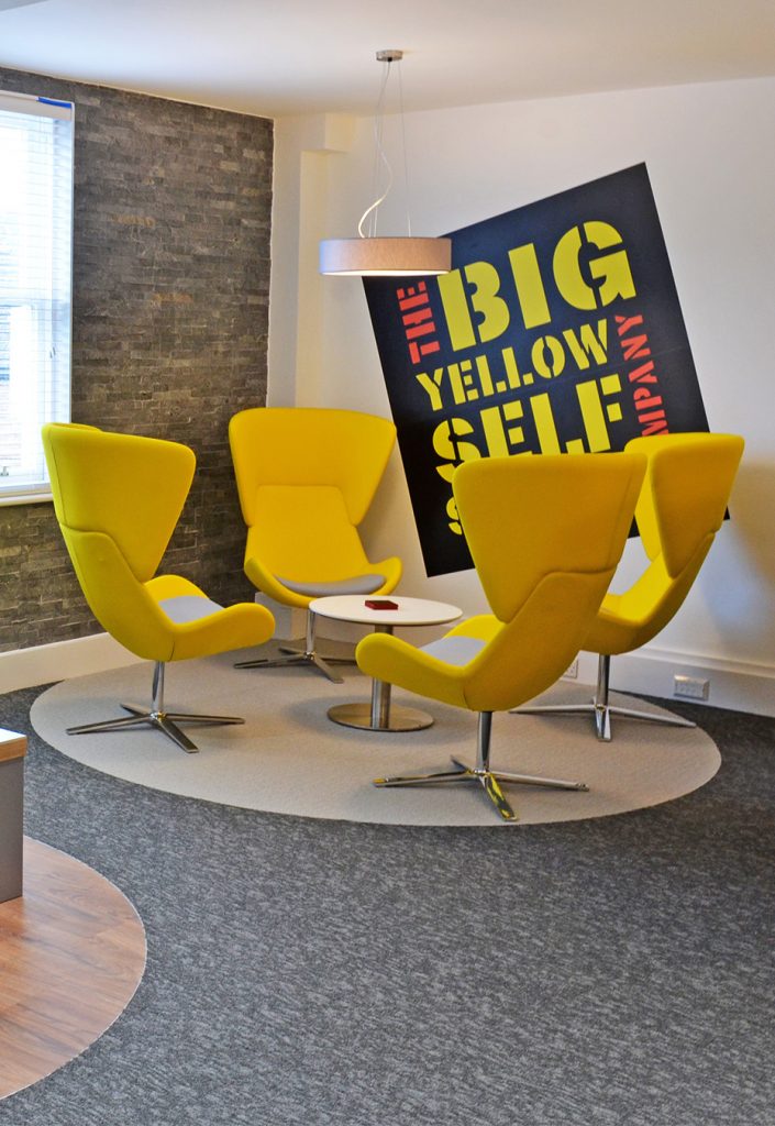 Yellow seating in reception area - Big Yellow, Bagshot