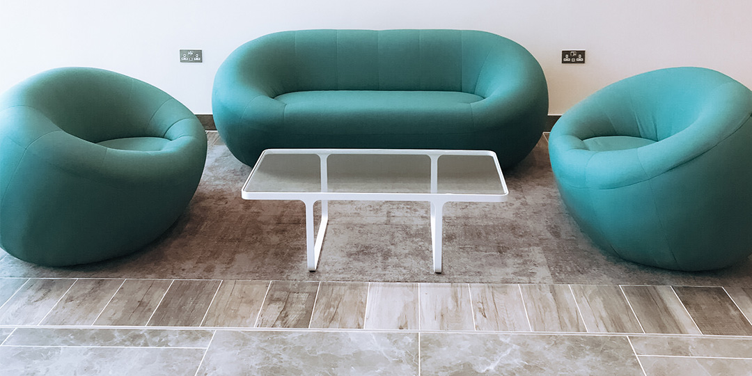 Modern, comfy seating in reception area