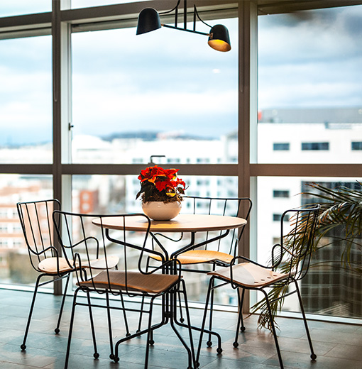 Industrial looking eating area in Infor, Paris