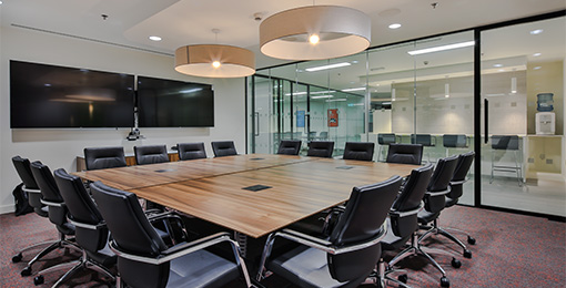 Large board room with contemporary lighting