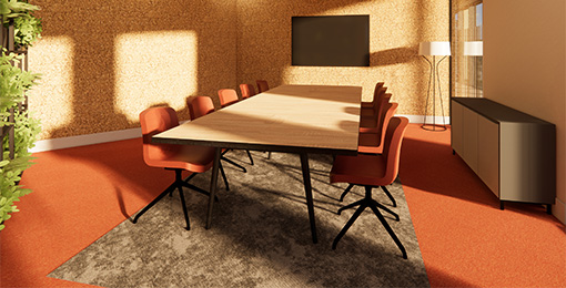 Orange board room in Space offices