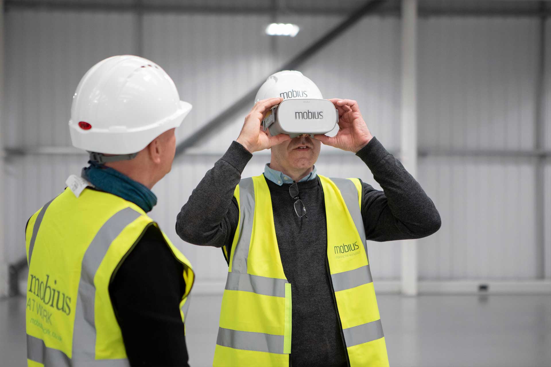 Contractor using a VR headset
