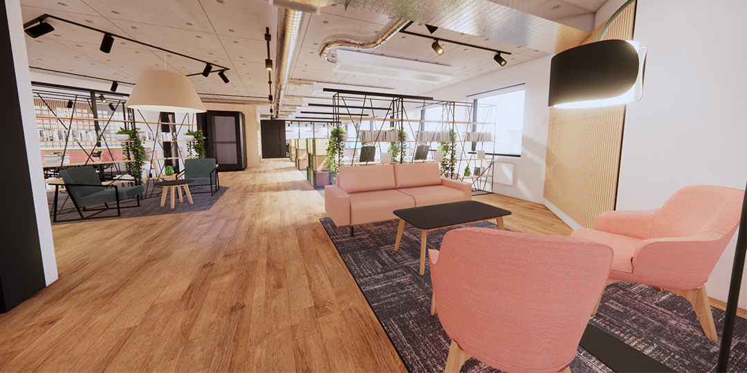 Breakout area at Infor Kista, designed by Mobius At Work Ltd