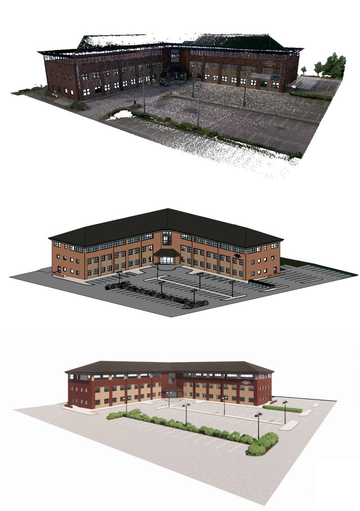 A point cloud scan of a building through to modelling and visualisation
